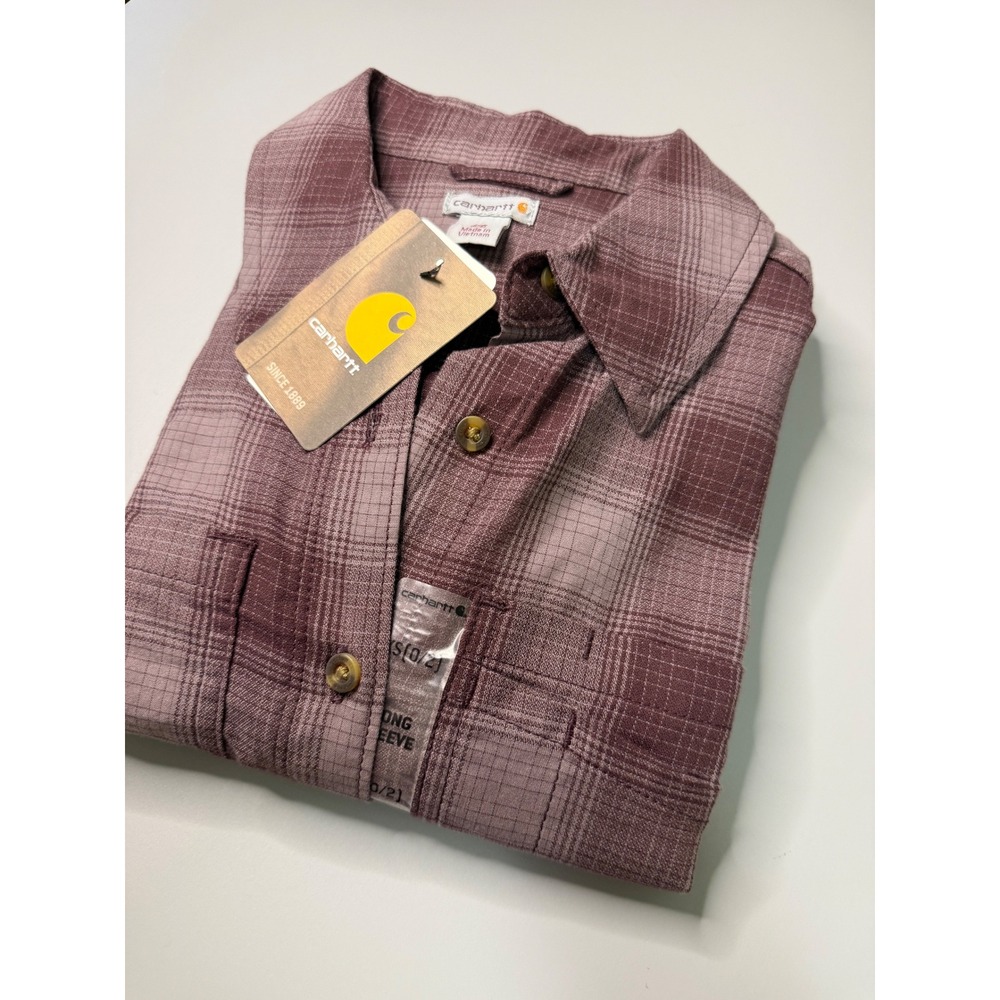 Carhartt Womens XS Mauve Purple Plaid Ripstop Long Sleeve Button Down Shirt NWT
